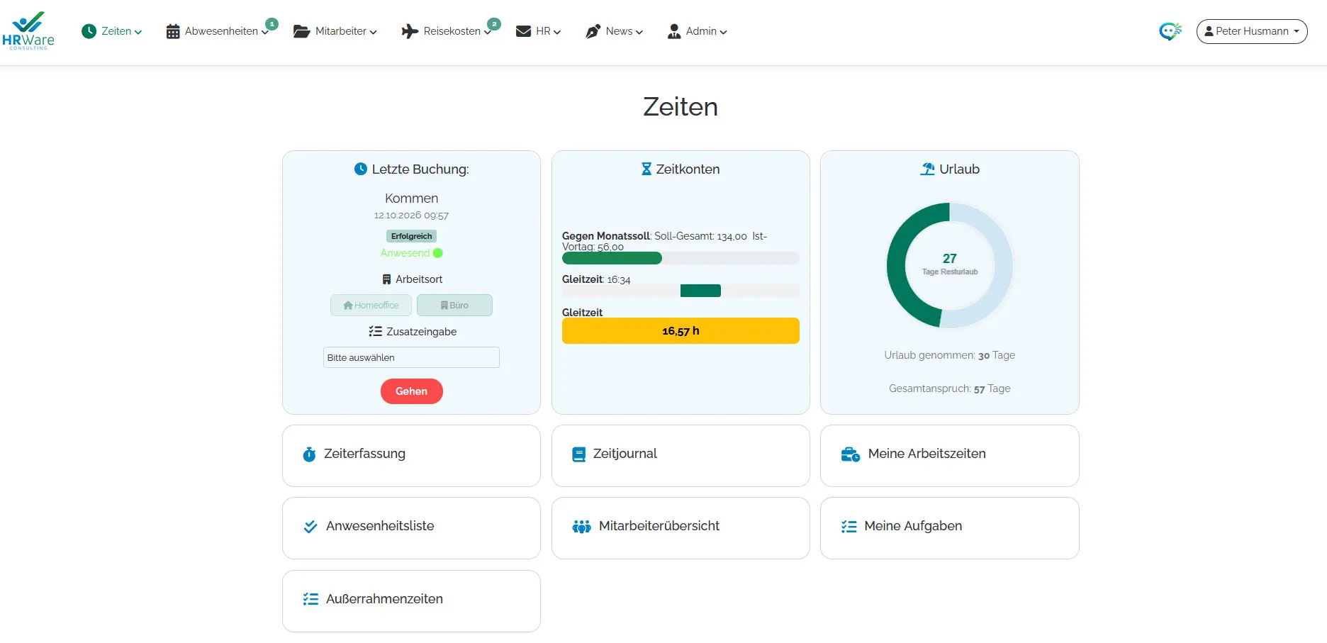 my.HRWare.Portal – Zeiten und Zeitkonten